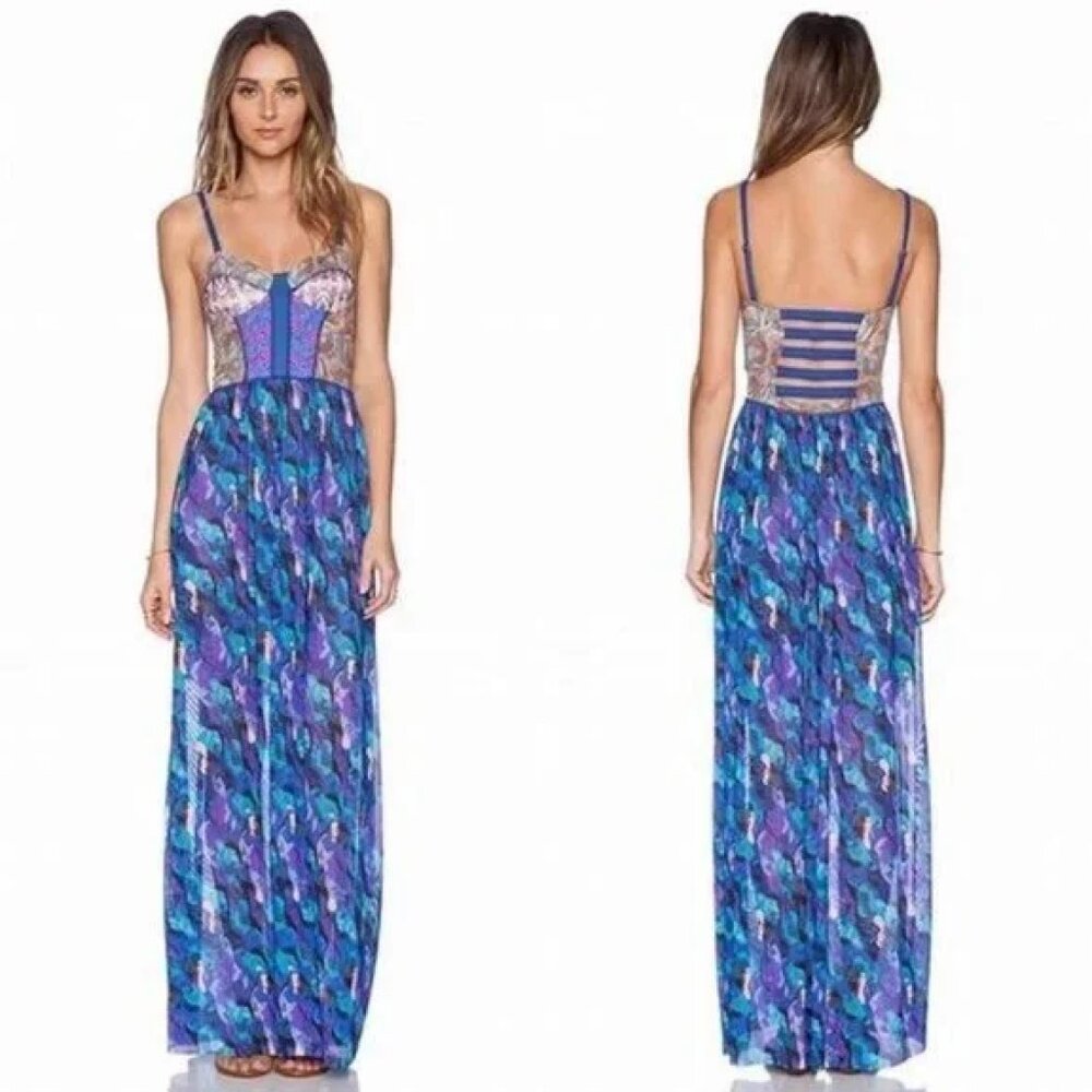 Maaji Longchamp Legacy Flowy Mesh Bustier Maxi Dress Summer Coverup Sundress